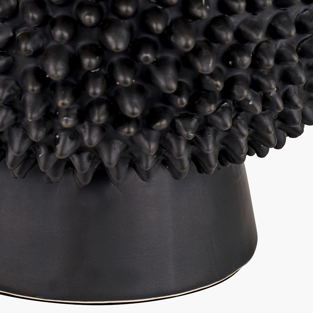 Wrenley Black Ceramic Sea Urchin Table Lamp with Henry 35cm White Handloom Cylinder Shade